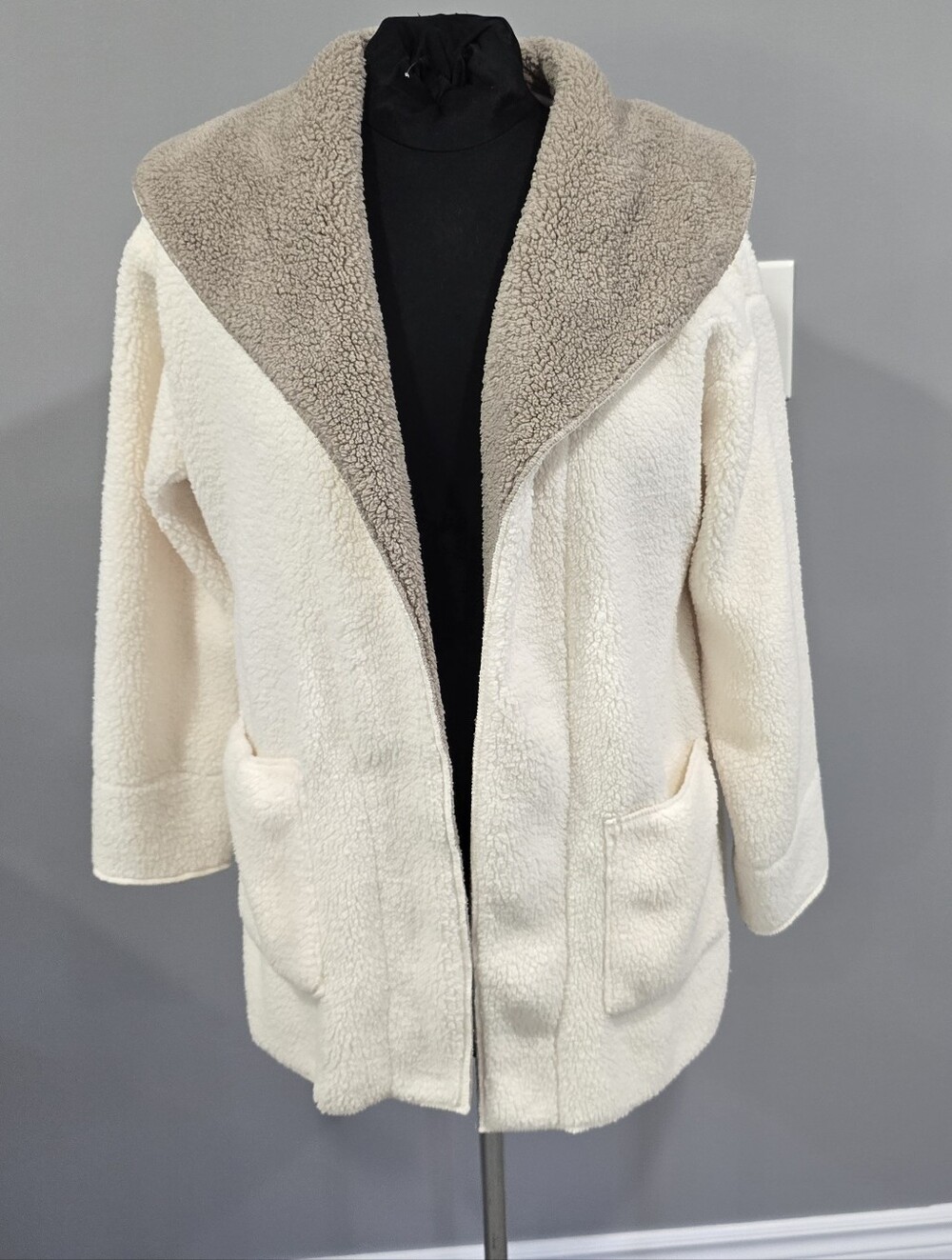Koolaburra Cream Teddy Jacket with Taupe Hood